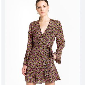 A.L.C. Whitney floral bell sleeve silk wrap dress